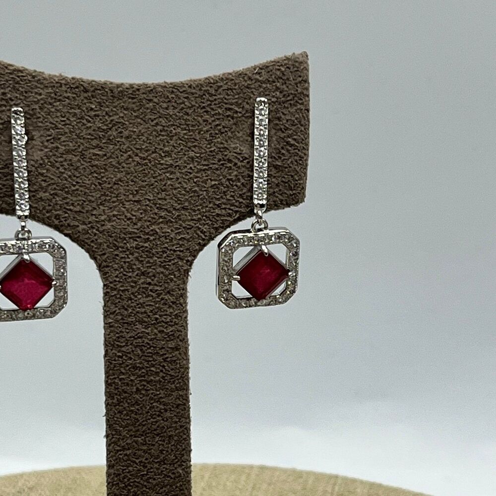 Lab Created Ruby And Cz Art Deco Dangle Pierced E… - image 3